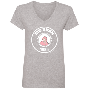 MC SHAN  “All These beats and rhymes attached” (Rapamania Collection) Ladies' V-Neck T-Shirt