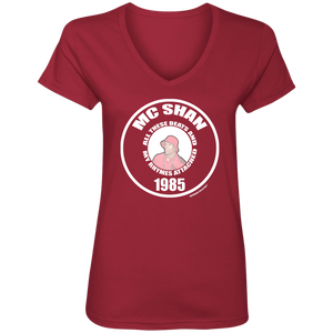 MC SHAN  “All These beats and rhymes attached” (Rapamania Collection) Ladies' V-Neck T-Shirt