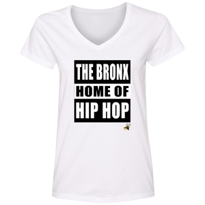 THE BRONX HOME OF HIP HOP (Busy Bee Collection) Ladies' V-Neck T-Shirt