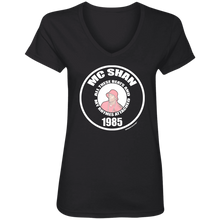 MC SHAN  “All These beats and rhymes attached” (Rapamania Collection) Ladies' V-Neck T-Shirt